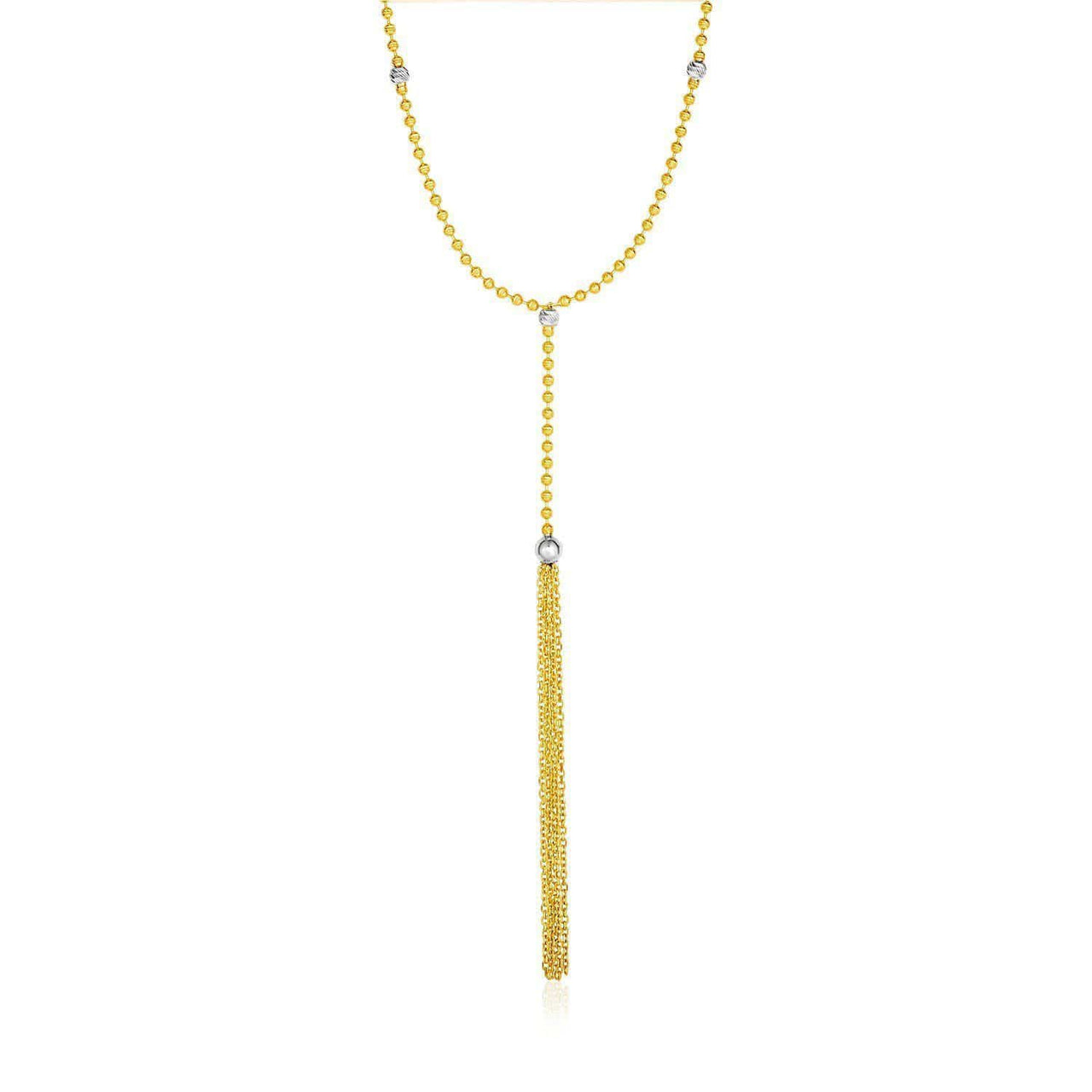 14k Two-Tone Yellow and White Gold Ball and Tassel Necklace Necklaces Angelucci Jewelry   