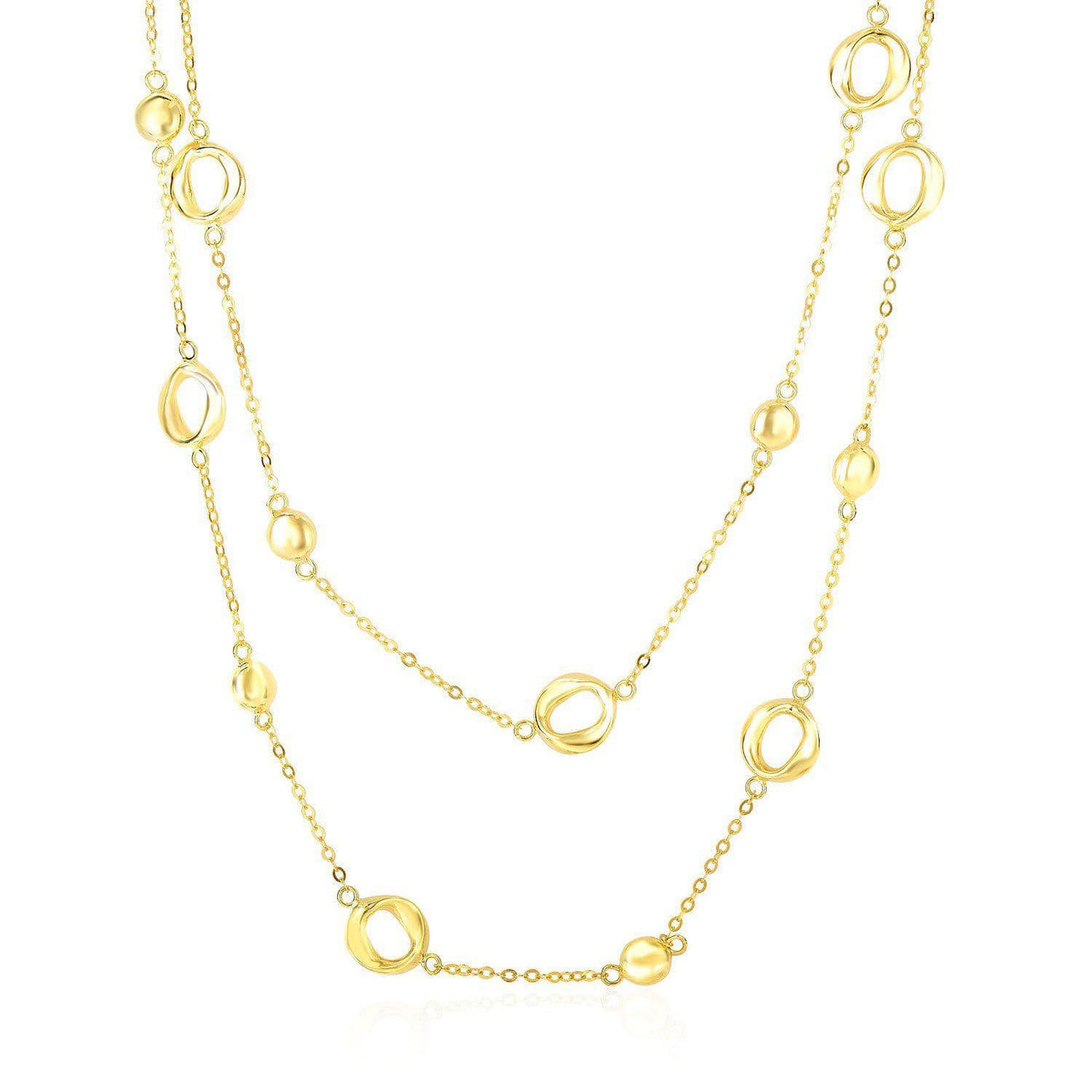 14k Yellow Gold Disc and Open Circle Stationed 2-Strand Chain Necklace Necklaces Angelucci Jewelry   
