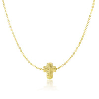 Thumbnail for 14k Yellow Gold Mesh Puffed Cross Necklace Necklaces Angelucci Jewelry   