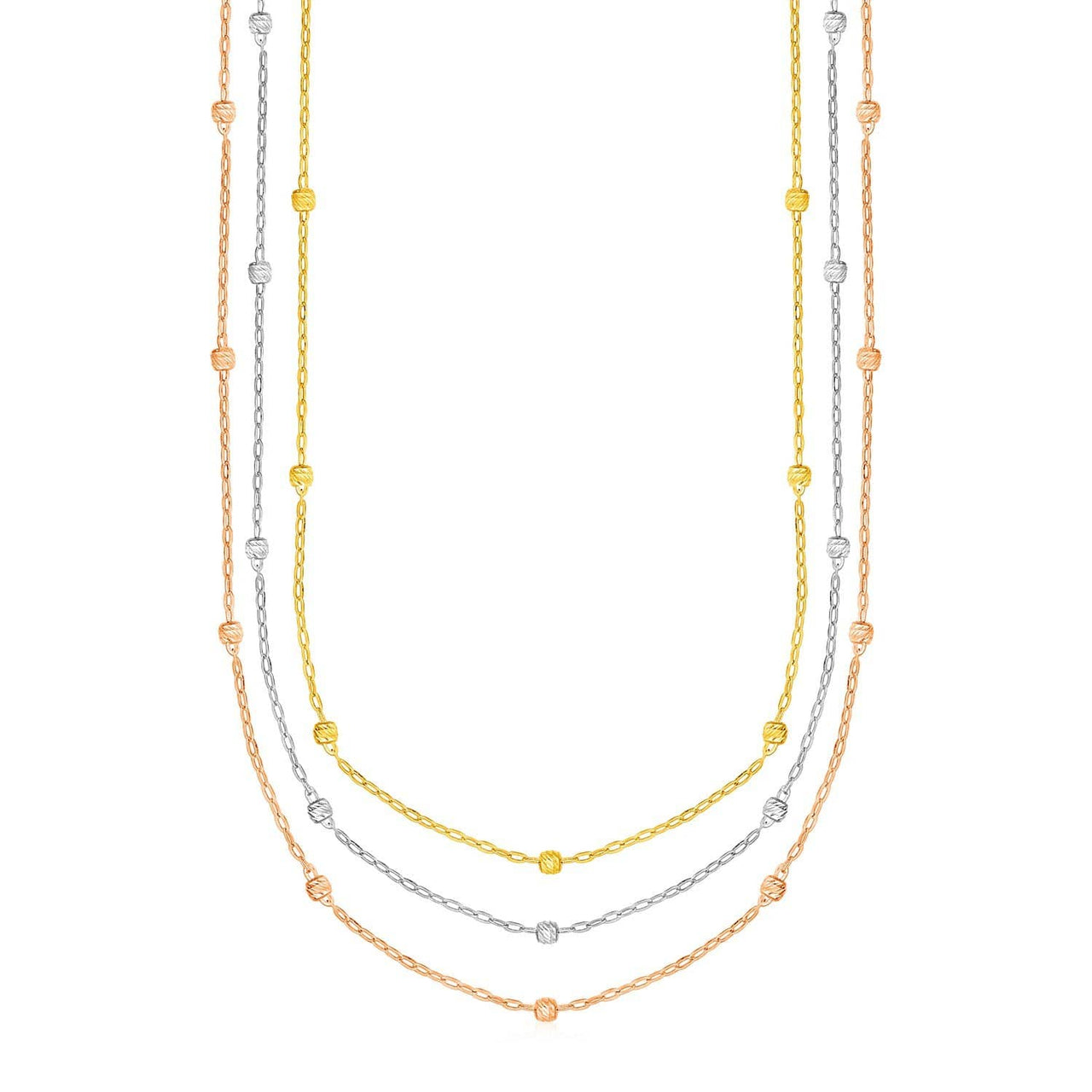 Necklace with Textured Beads in 10k Tri Color Gold Necklaces Angelucci Jewelry   