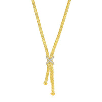 Thumbnail for Rope Lariat Necklace with X Shaped Focal Element with Diamond in 14k Yellow Gold Necklaces Angelucci Jewelry   