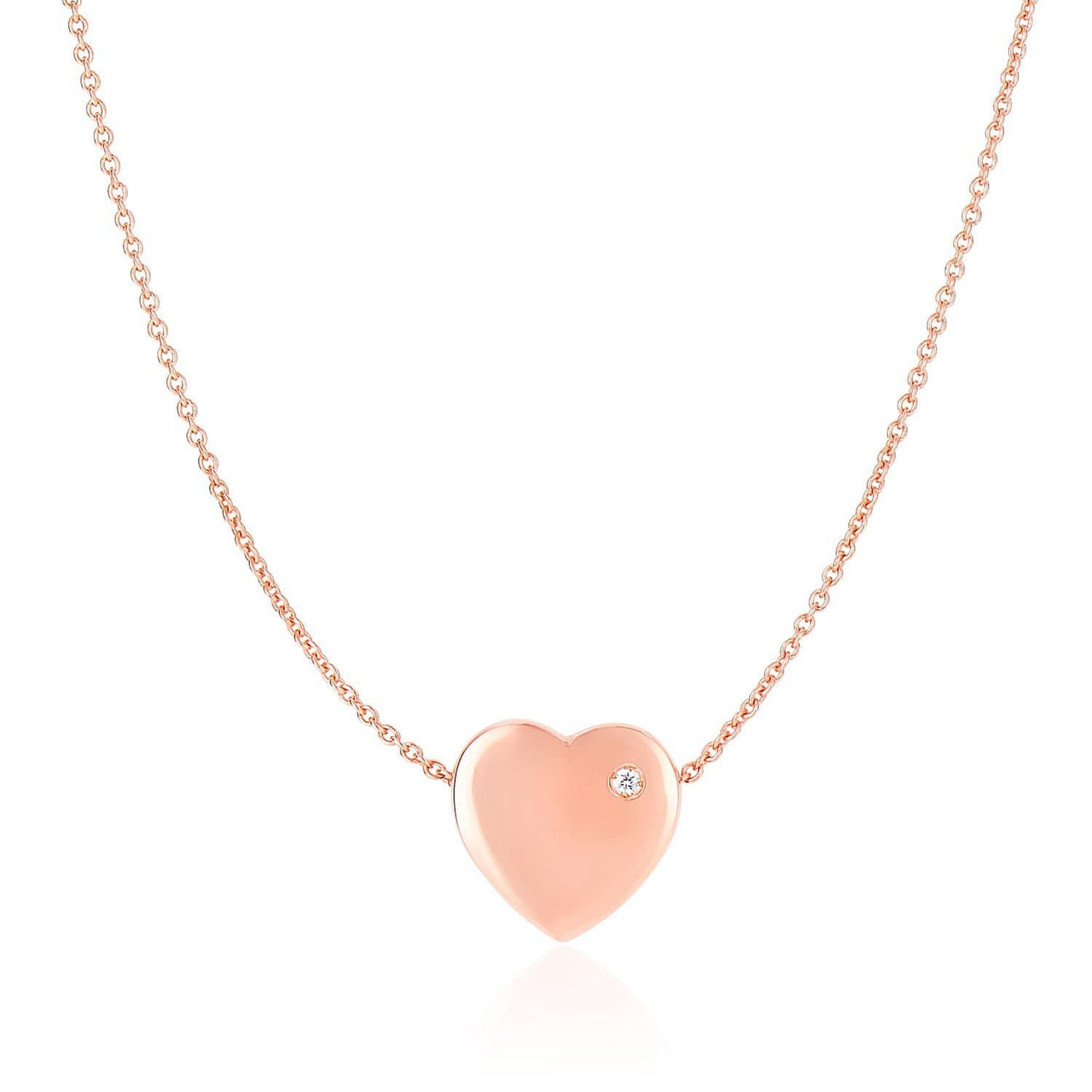 14k Rose Gold Necklace with a Diamond Embellished Flat Heart Design Necklaces Angelucci Jewelry   