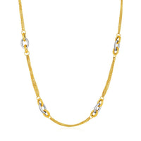 Thumbnail for 14k Two-Tone Yellow and White Gold Gourmette Necklace with Links Necklaces Angelucci Jewelry   