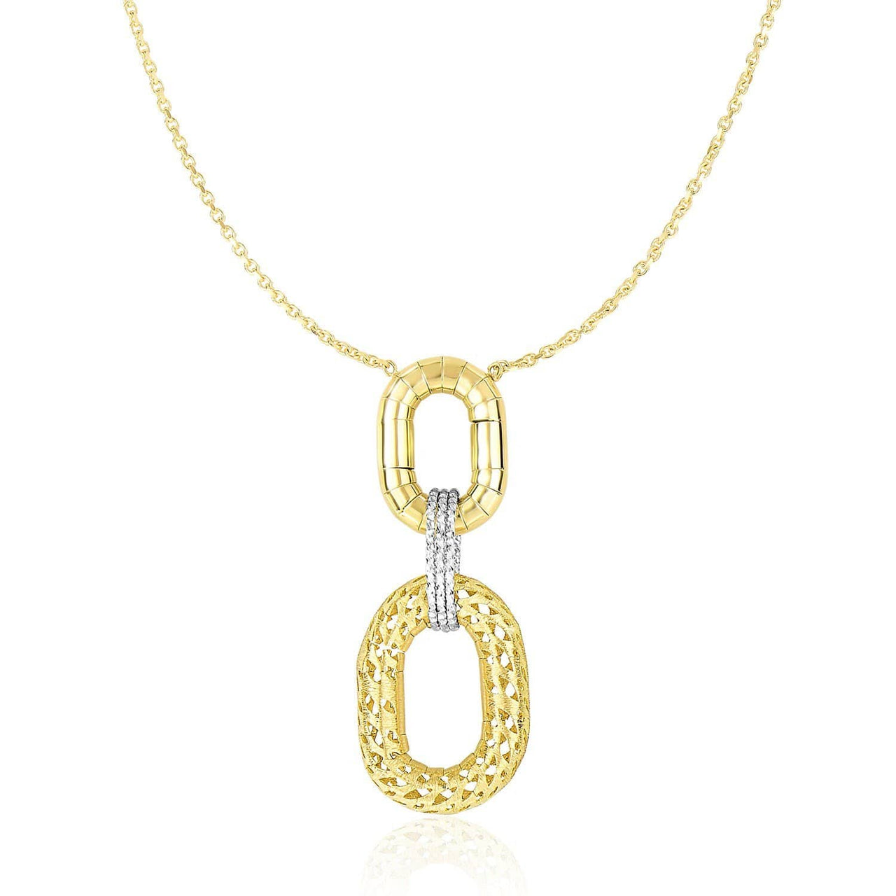 14k Two-Tone Gold Necklace with Textured Oval Pendant Necklaces Angelucci Jewelry   