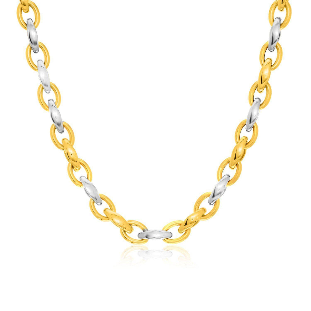 14k Two-Tone Gold Oval Graduated Style Link Necklace Necklaces Angelucci Jewelry   