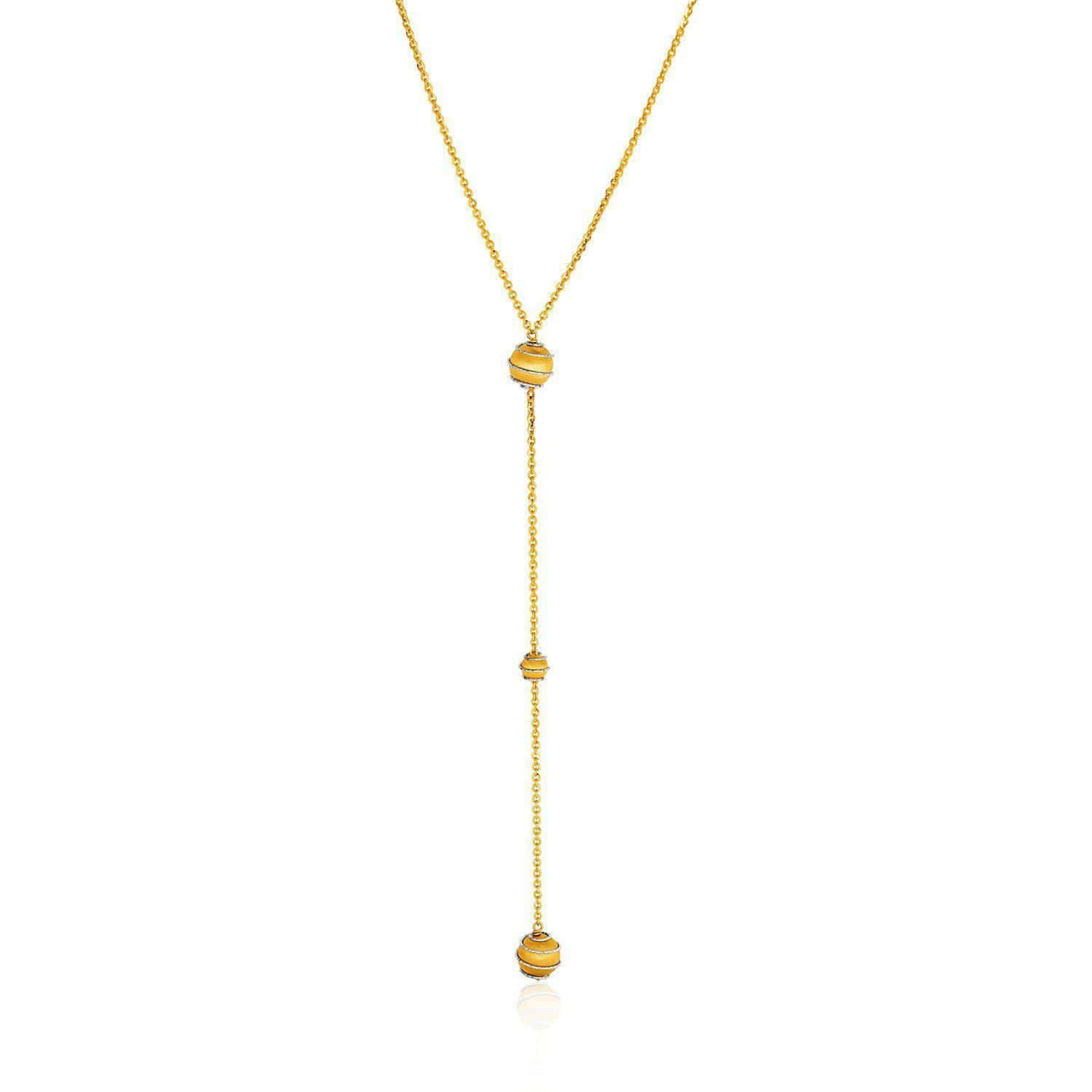 14k Two-Tone Yellow and White Chain and Ball Lariat Necklace Necklaces Angelucci Jewelry   