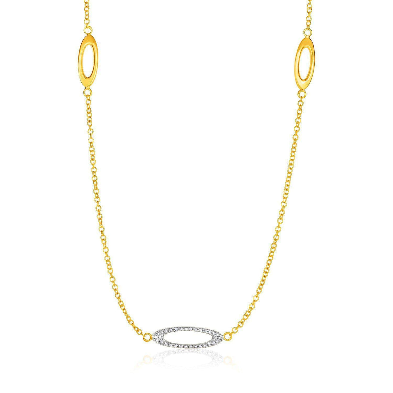 14k Yellow Gold and Diamond Necklace with Oval Stations Necklaces Angelucci Jewelry   