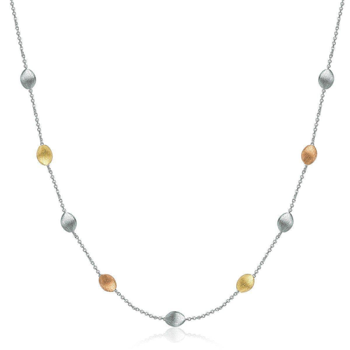 14k Yellow Gold and Sterling Silver Textured Pebbled Stationed Necklace Necklaces Angelucci Jewelry   