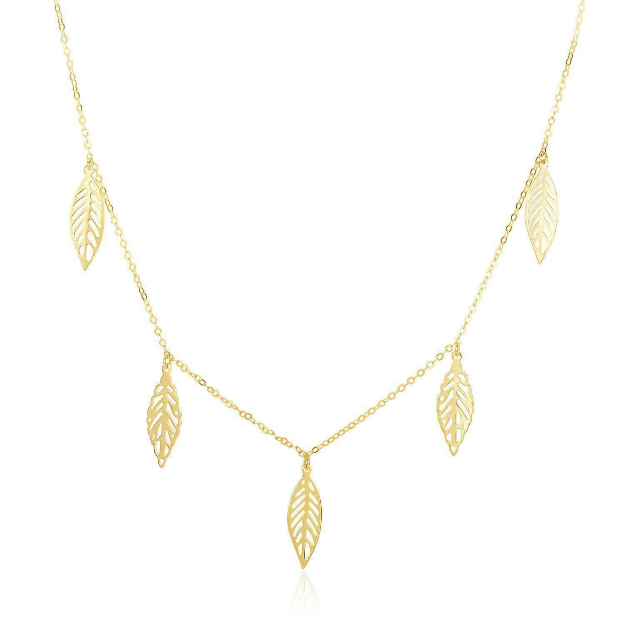 14k Yellow Gold Filigree Leaf Embellished Chain Necklace Necklaces Angelucci Jewelry   
