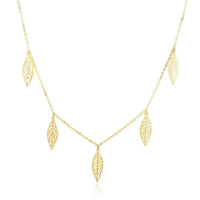 Thumbnail for 14k Yellow Gold Filigree Leaf Embellished Chain Necklace Necklaces Angelucci Jewelry   