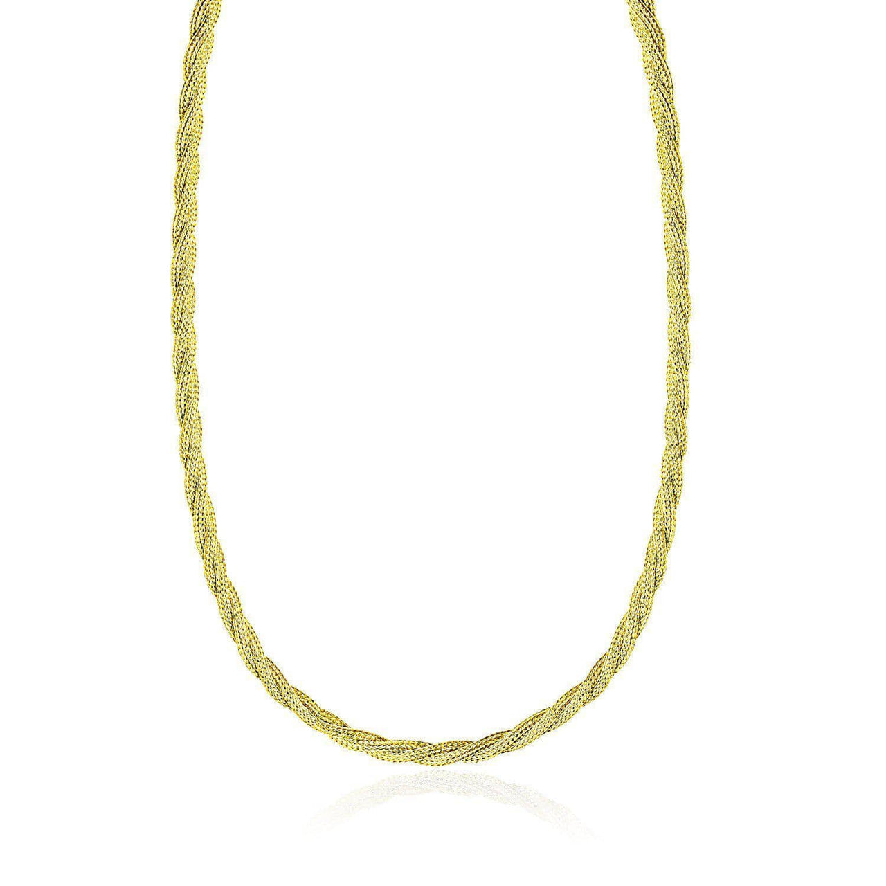 14k Yellow Gold Fox Chain Necklace with a Braided Design Necklaces Angelucci Jewelry   