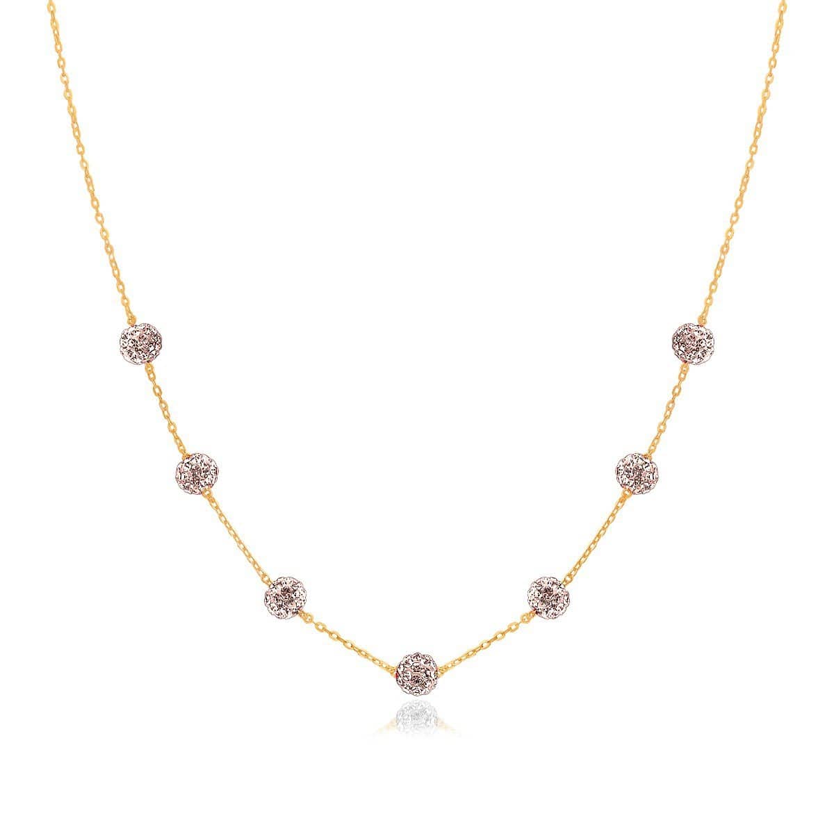 14k Yellow Gold Necklace with Crystal Embellished Sphere Stations Necklaces Angelucci Jewelry   
