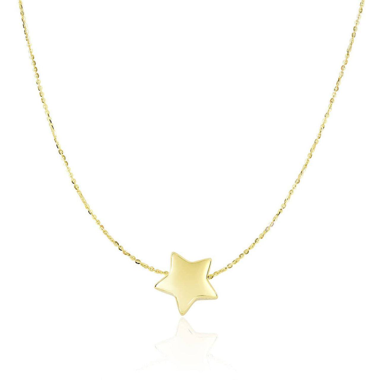 14k Yellow Gold Necklace with Shiny Puffed Sliding Star Charm Necklaces Angelucci Jewelry   