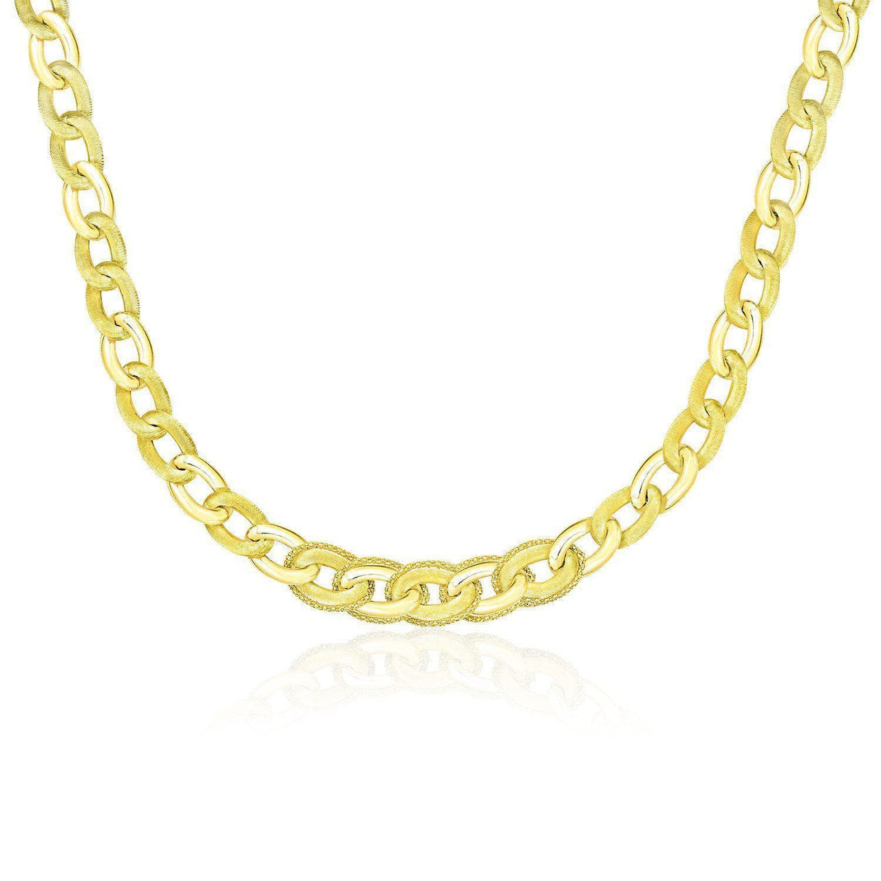 14k Yellow Gold Oval Link Necklace with Popcorn Style Trim Necklaces Angelucci Jewelry   