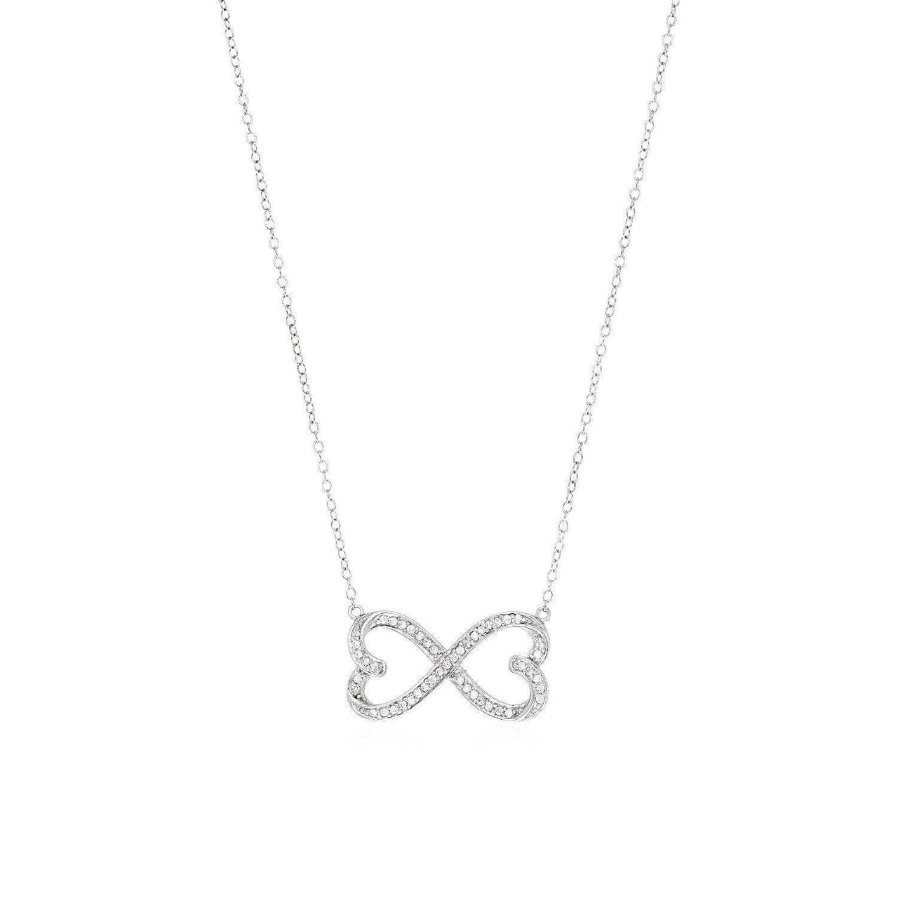 Double Heart Infinity Necklace with Cubic Zirconia in Sterling Silver Necklaces Angelucci Jewelry   