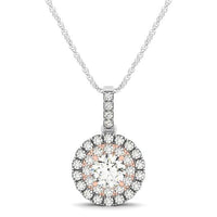 Thumbnail for Round Shape Halo Diamond Pendant in 14k White and Rose Gold (1/2 cttw) Necklaces Angelucci Jewelry   