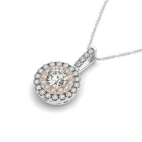 Thumbnail for Round Shape Halo Diamond Pendant in 14k White and Rose Gold (1/2 cttw) Necklaces Angelucci Jewelry   