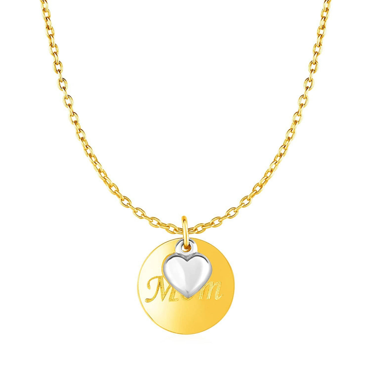 Necklace with Mom Pendant and Heart in 10k Two Tone Gold Necklaces Angelucci Jewelry   