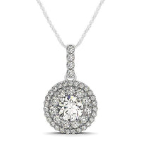 Thumbnail for 14k White Gold Diamond Halo Round Shape Pendant (1 1/4 cttw) Necklaces Angelucci Jewelry   