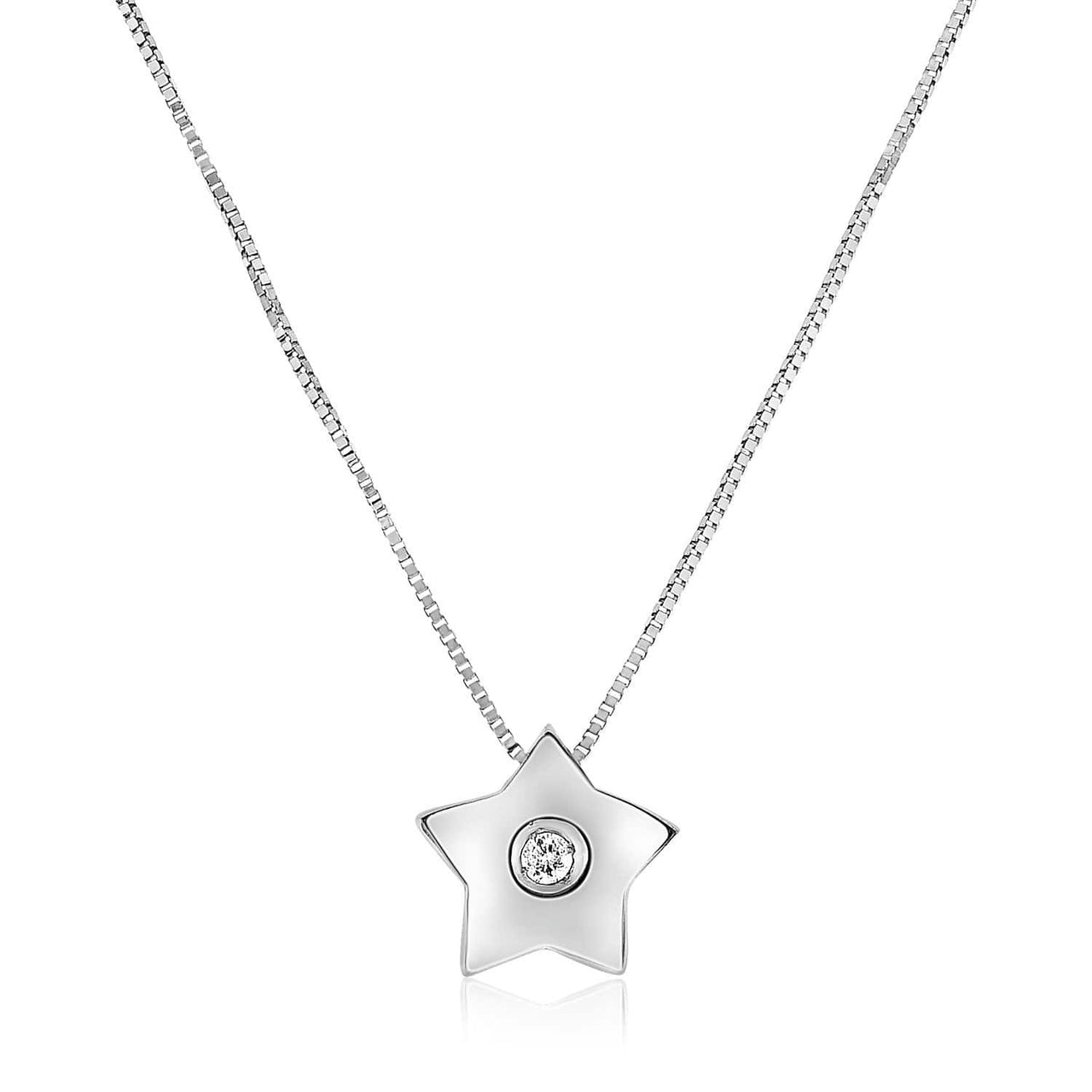 14k White Gold Necklace with Gold and Diamond Star Pendant Necklaces Angelucci Jewelry   