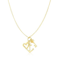 Thumbnail for 14k Yellow Gold Anchor,  Heart,  and Skeleton Key Cluster Charm Necklace Necklaces Angelucci Jewelry   