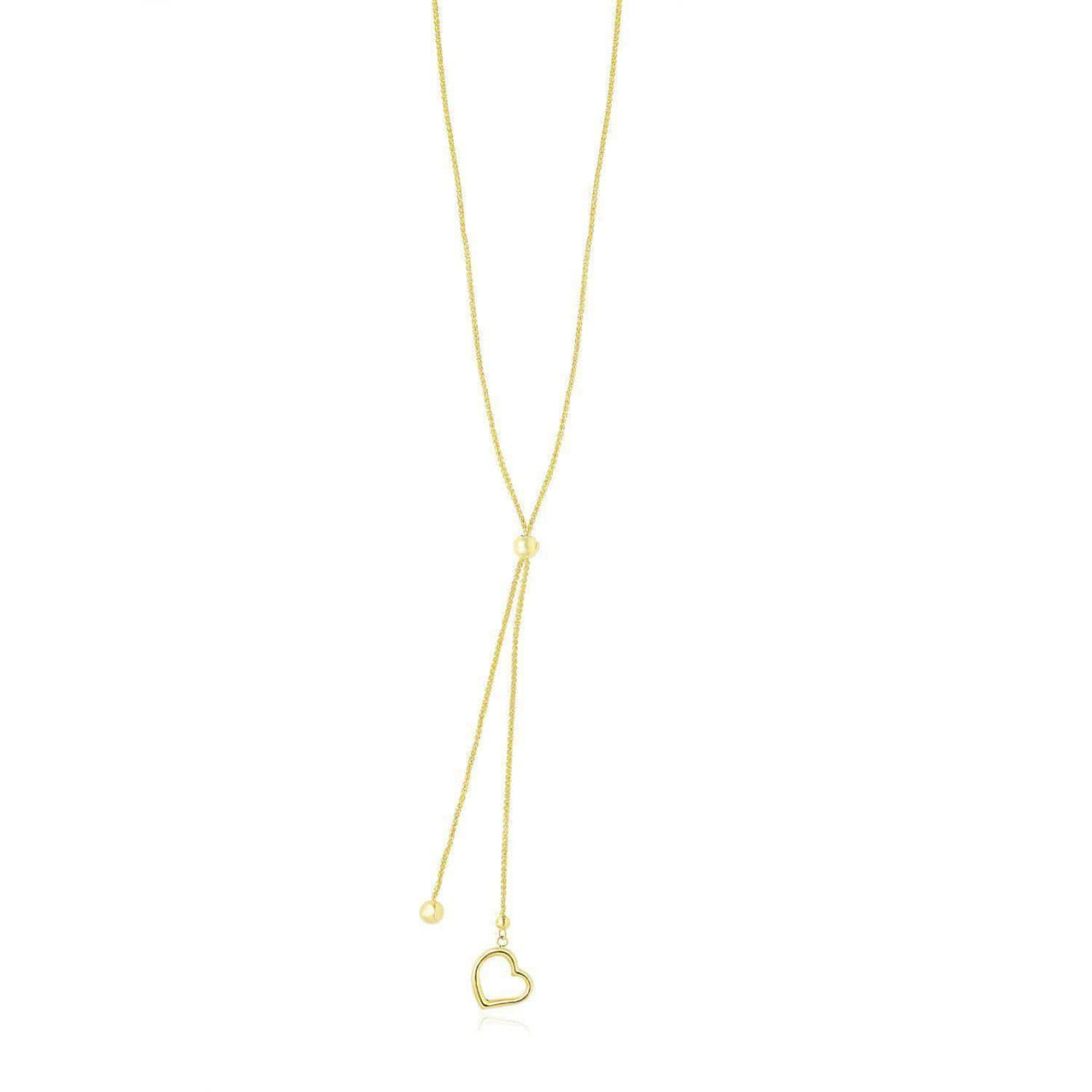 14k Yellow Gold Cut-out Heart Adjustable Lariat Style Necklace Necklaces Angelucci Jewelry   