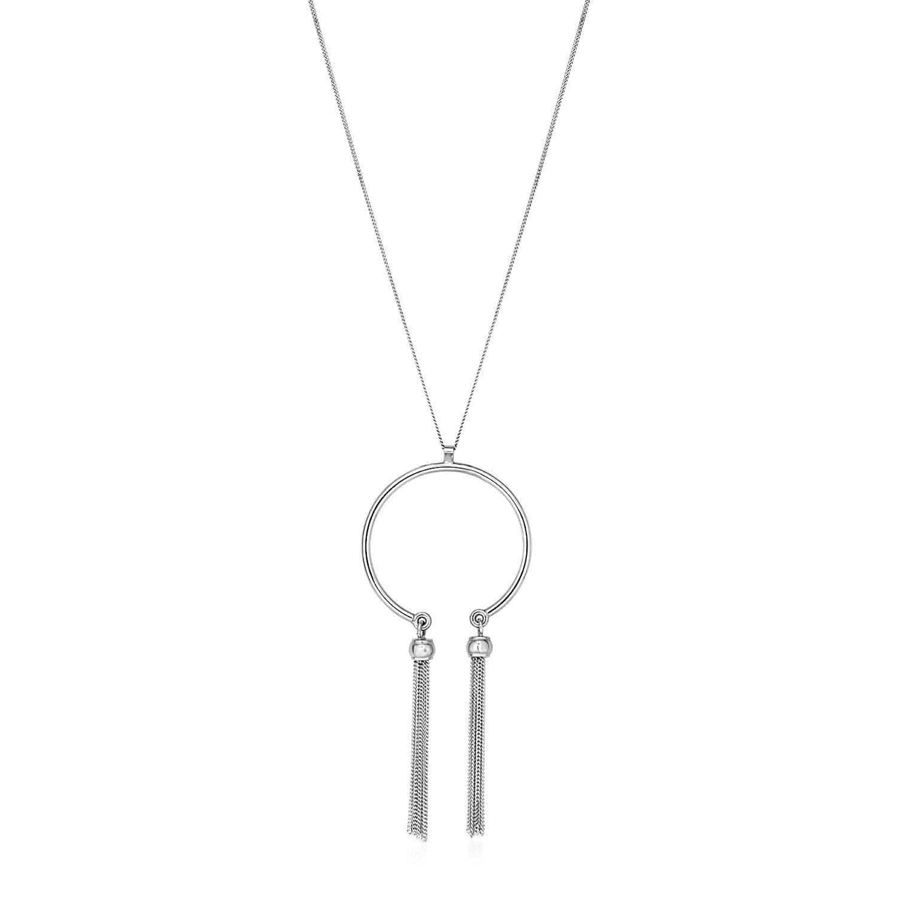 Necklace with Circular Tasseled Pendant in Sterling Silver Necklaces Angelucci Jewelry   