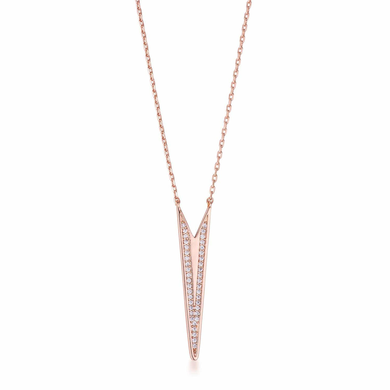 .2Ct Rose Gold Plated CZ Embedded Elongated Arrow Necklace Necklaces JGI   