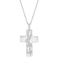 Thumbnail for .75Ct Rhodium Pated Elegant CZ Accented Treble Clef Cross Pendant Necklaces JGI   