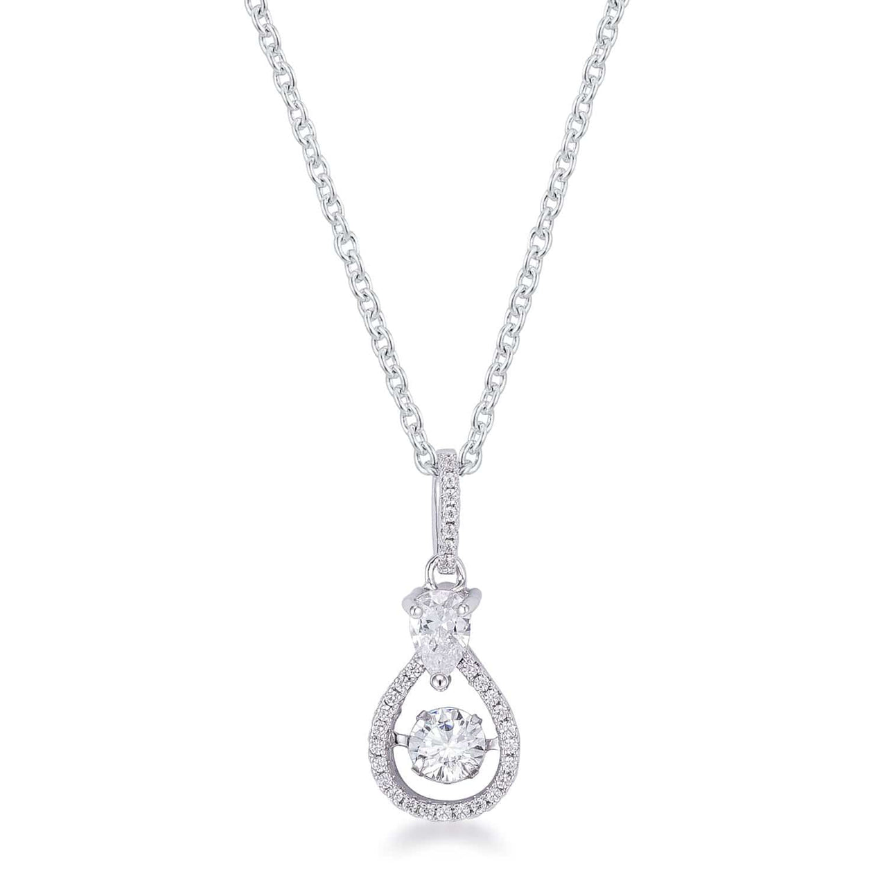 1.18Ct Dainty Rhodium Plated Micro Pave Teardrop Dancing CZ Pendant Pendants JGI   