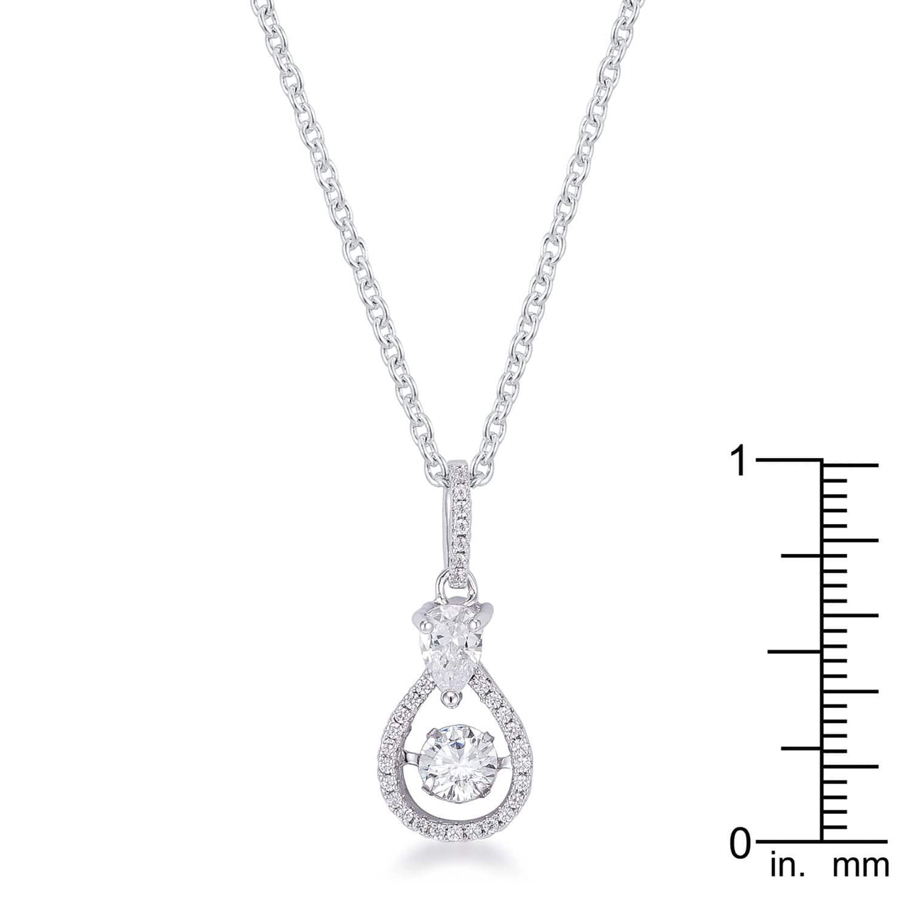 1.18Ct Dainty Rhodium Plated Micro Pave Teardrop Dancing CZ Pendant Pendants JGI   