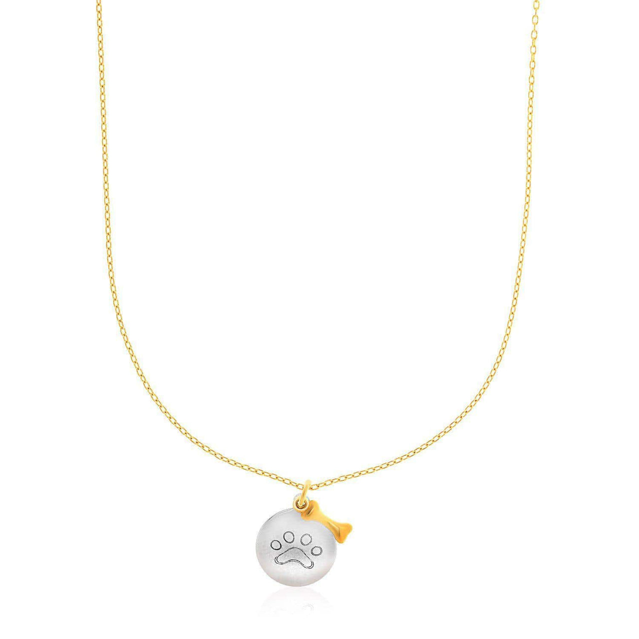 14k Two-Tone Gold Round Pendant with Paw Print and Bow Pendants Angelucci Jewelry   