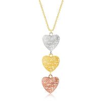 Thumbnail for 14k Tri-Color Gold Mesh Wire Heart Chain Dangling Pendant Pendants Angelucci Jewelry   