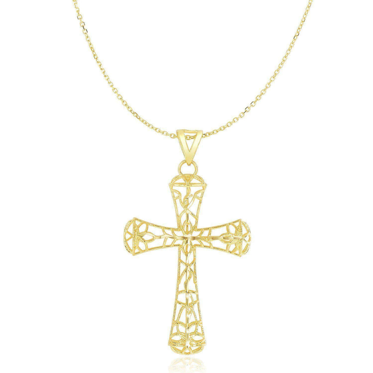 14k Yellow Gold Cross Pendant with Filigree Design Pendants Angelucci Jewelry   