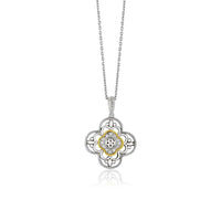 Thumbnail for 14k Yellow Gold & Sterling Silver Gothic Floral Pendant with Diamonds Pendants Angelucci Jewelry   