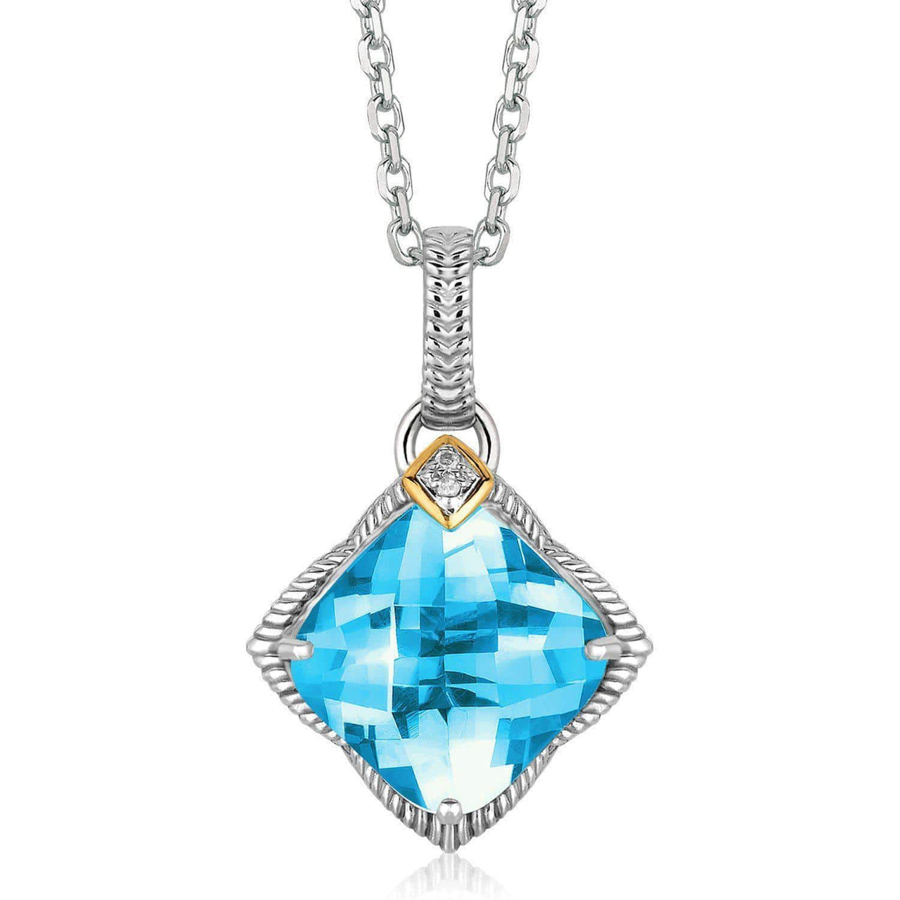 18k Yellow Gold and Sterling Silver Blue Topaz and Diamond Accented Pendant Pendants Angelucci Jewelry   