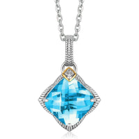 Thumbnail for 18k Yellow Gold and Sterling Silver Blue Topaz and Diamond Accented Pendant Pendants Angelucci Jewelry   