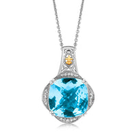 Thumbnail for 18k Yellow Gold and Sterling Silver Blue Topaz and Diamond Fleur De Lis Pendant Pendants Angelucci Jewelry   