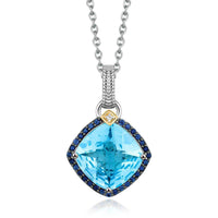 Thumbnail for 18k Yellow Gold and Sterling Silver Cushion Multi Gemstone and Diamond Pendant Pendants Angelucci Jewelry   
