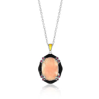 Thumbnail for 18k Yellow Gold & Sterling Silver Quartz,  Rhodolite,  and  Diamond Oval Pendant Pendants Angelucci Jewelry   