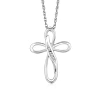 Thumbnail for Open Cross Pendant with Leaf Motif Detail with Diamonds in Sterling Silver Pendants Angelucci Jewelry   
