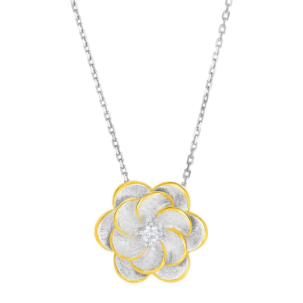 Flower Pendant with CZ in Sterling Silver Pendants Angelucci Jewelry   