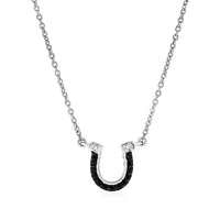 Thumbnail for Sterling Silver Horseshoe Pendant with Diamonds and Black Spinel Pendants Angelucci Jewelry   