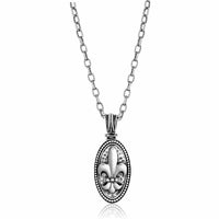 Thumbnail for Sterling Silver Oval Fleur De Lis Pendant with Diamonds Pendants Angelucci Jewelry   