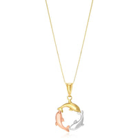 Thumbnail for 14k Tri-Color Gold Round Dolphin Design Pendant Pendants Angelucci Jewelry   