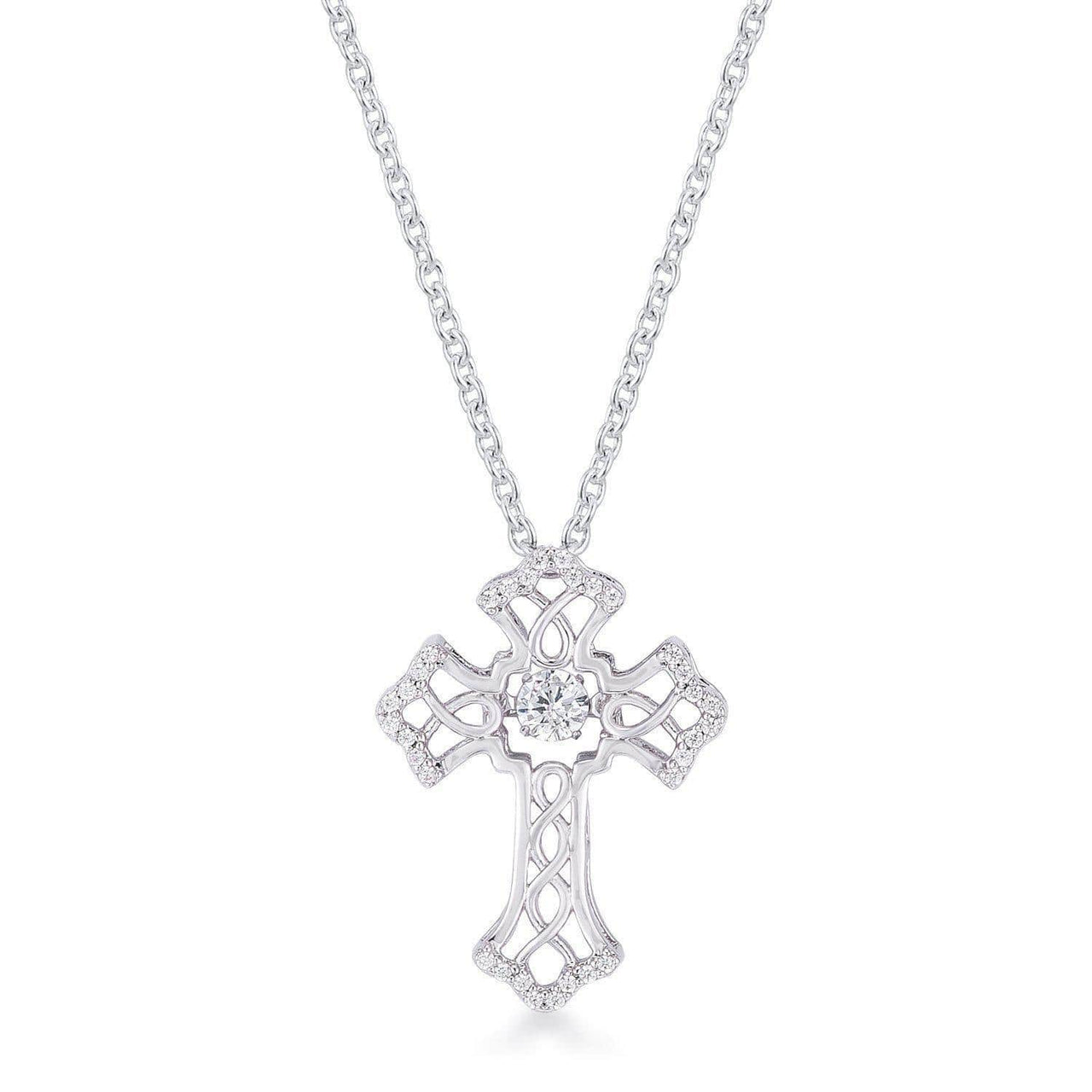.33Ct Rhodium Plated Dancing CZ Vintage Cross Pendant Pendants JGI   