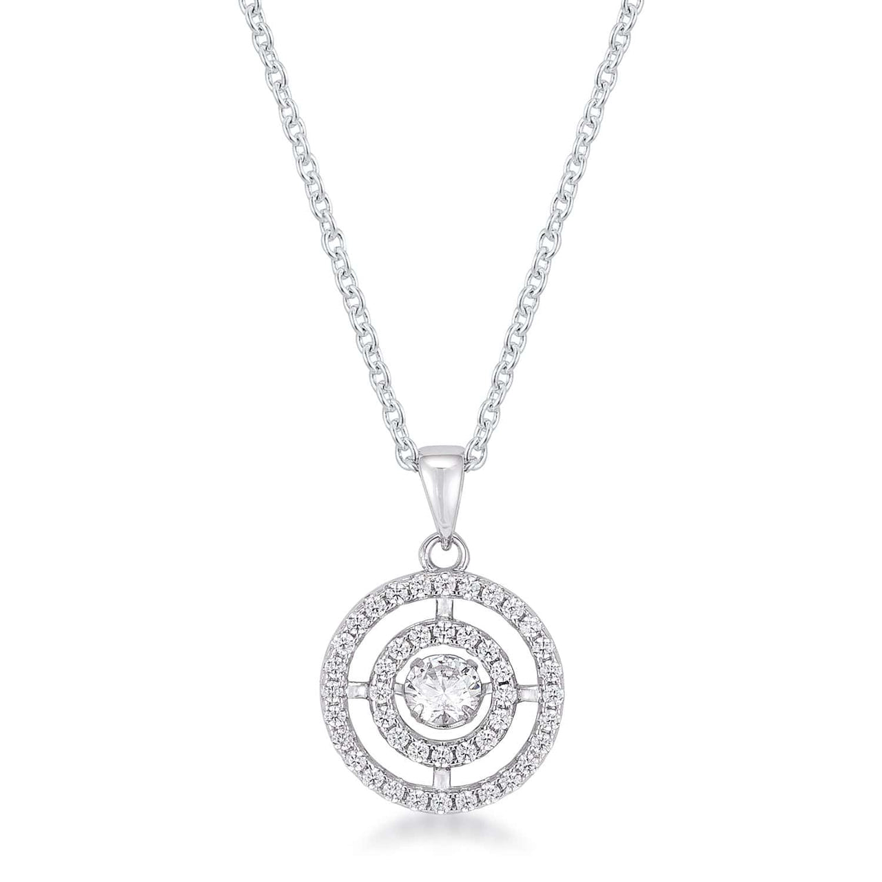 .9Ct Timeless Rhodium Plated Double Pave Circle Dancing CZ Pendant Pendants JGI   
