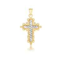 Thumbnail for 14k Two-Tone Gold Diamond Cut and Baroque Inspired Cross Pendant Pendants Angelucci Jewelry   
