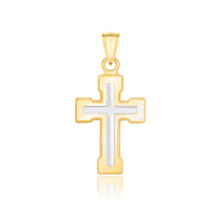 Thumbnail for 14k Two-Tone Gold Dual Cross Design Pendant with Block Ends Pendants Angelucci Jewelry   