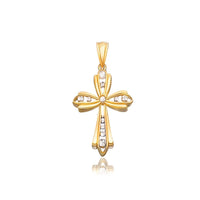 Thumbnail for 14k Two-Tone Gold Fancy Cross Pendant with Diamond Cuts Pendants Angelucci Jewelry   